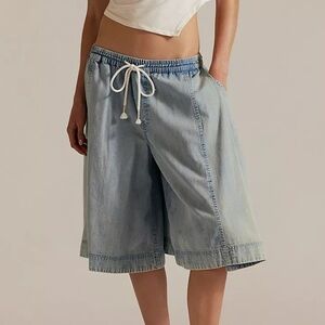 Free People We The Free Distant Lover Culotte Jeans Shorts in Moonlit Denim